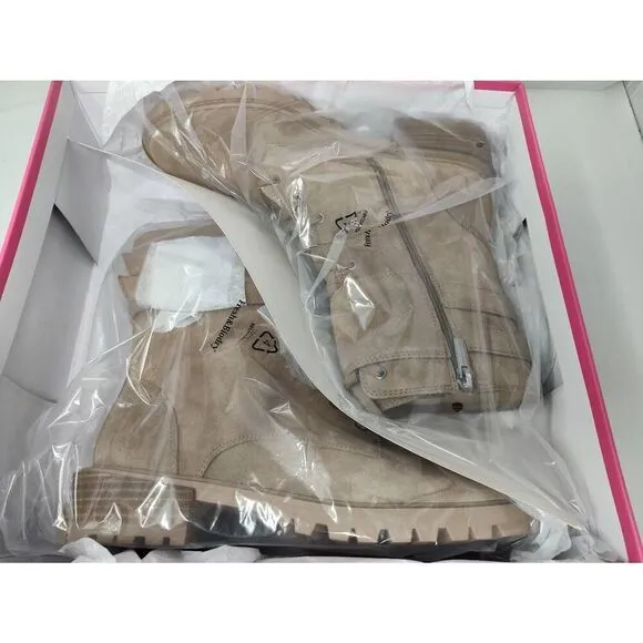 VINCE CAMUTO WOMENS FAWDRY DOUBLE BUCKLE WILD MUSHROOM SUEDE MOTO BOOTS NIB 7.5M