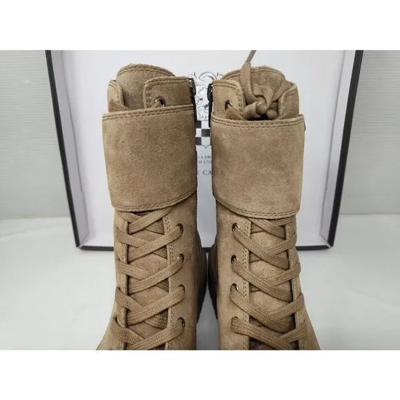 VINCE CAMUTO WOMENS FAWDRY DOUBLE BUCKLE WILD MUSHROOM SUEDE MOTO BOOTS NIB 7.5M