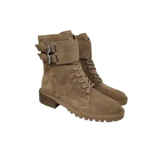VINCE CAMUTO WOMENS FAWDRY DOUBLE BUCKLE WILD MUSHROOM SUEDE MOTO BOOTS NIB 7.5M