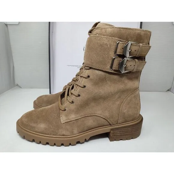 VINCE CAMUTO WOMENS FAWDRY DOUBLE BUCKLE WILD MUSHROOM SUEDE MOTO BOOTS NIB 7.5M