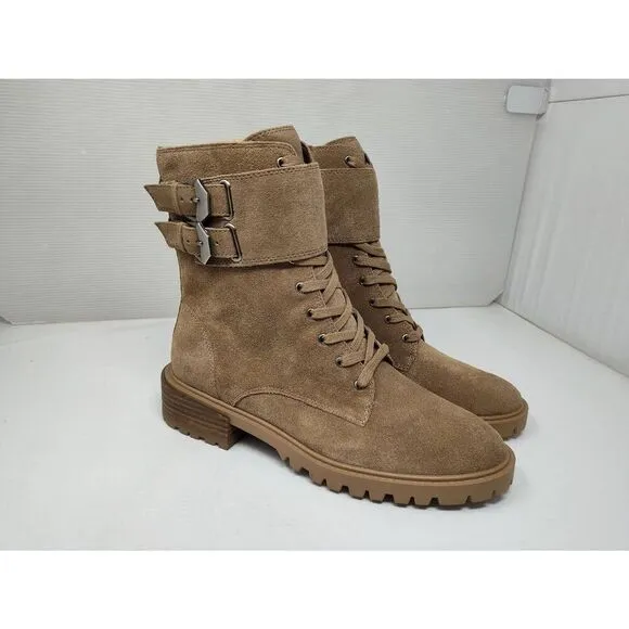 VINCE CAMUTO WOMENS FAWDRY DOUBLE BUCKLE WILD MUSHROOM SUEDE MOTO BOOTS NIB 9M