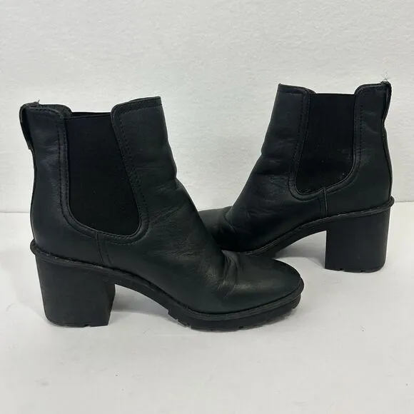 VINCE Henderson Black Weatherproof Leather Ankle Boots Womens 7M