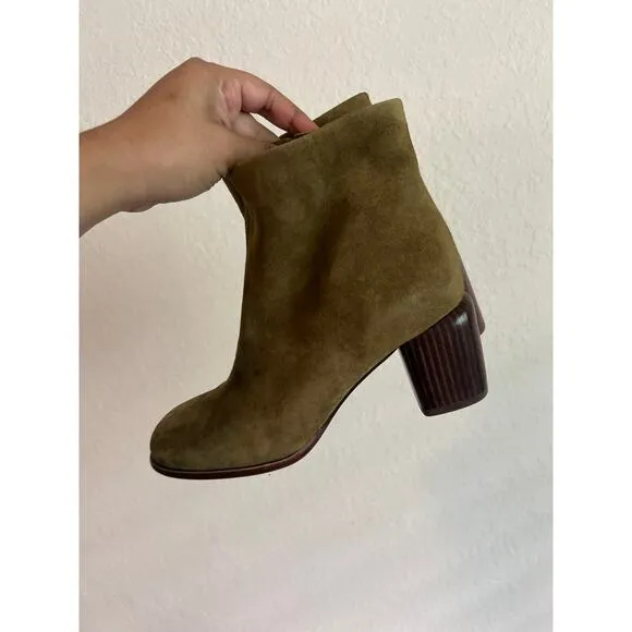 Vince Maggie Retro Square Toe Ankle Boots in Olive Green CYPRESS 6.5