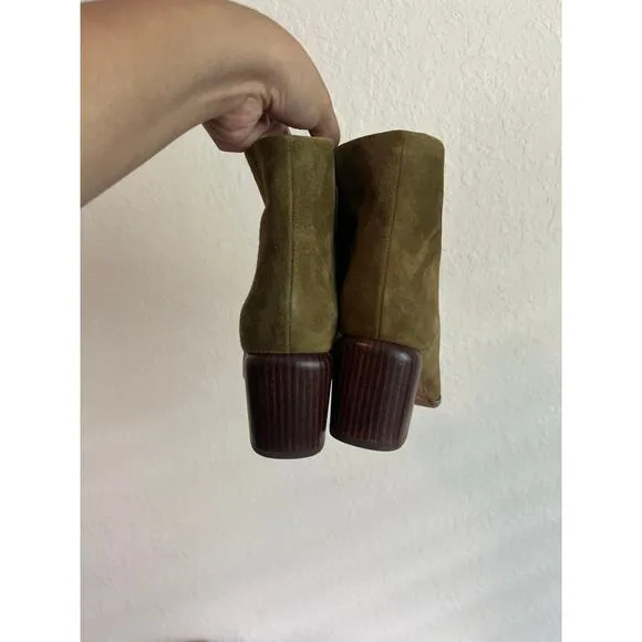 Vince Maggie Retro Square Toe Ankle Boots in Olive Green CYPRESS 6.5