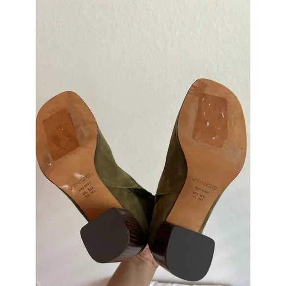 Vince Maggie Retro Square Toe Ankle Boots in Olive Green CYPRESS 6.5