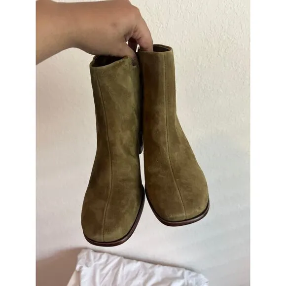 Vince Maggie Retro Square Toe Ankle Boots in Olive Green CYPRESS 6.5
