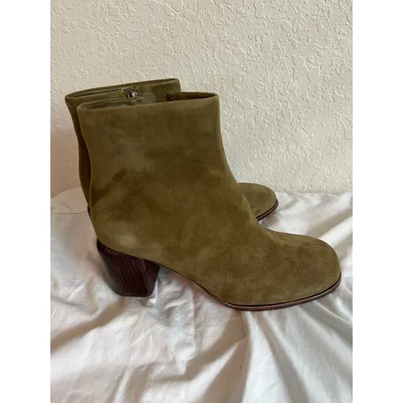 Vince Maggie Retro Square Toe Ankle Boots in Olive Green CYPRESS 6.5