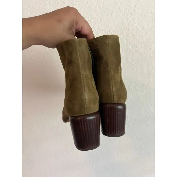 Vince Maggie Retro Square Toe Ankle Boots in Olive Green CYPRESS 6.5