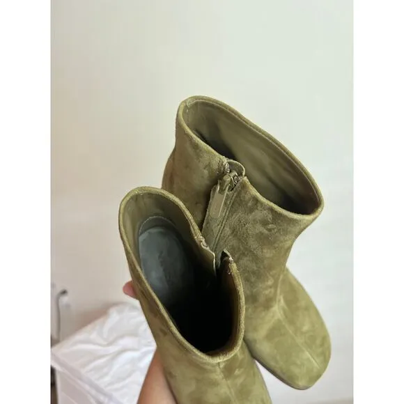 Vince Maggie Retro Square Toe Ankle Boots in Olive Green CYPRESS 6.5