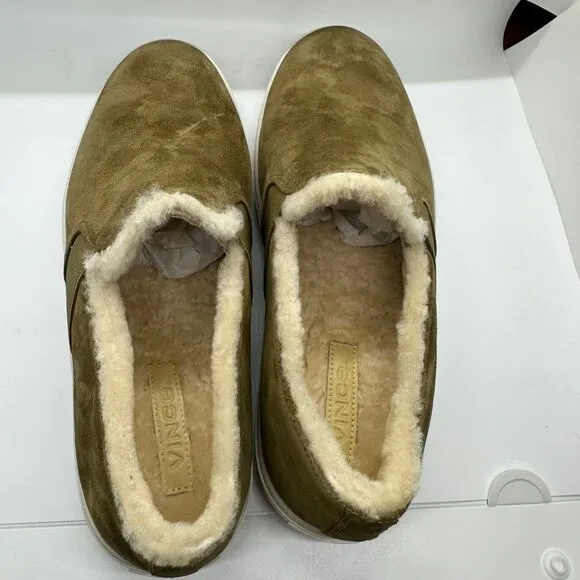 Vince Shearling Lined Suede Slip‎ On Sneakers Cozy Winter Casual Shoes US 9