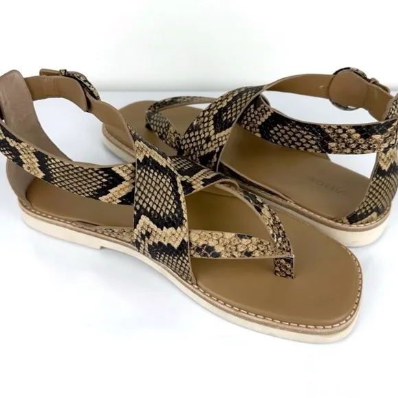 Vince Women's Morris Snakeskin Embossed Leather Thong Sandals Size 6