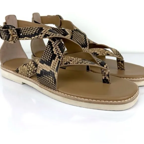 Vince Women's Morris Snakeskin Embossed Leather Thong Sandals Size 6