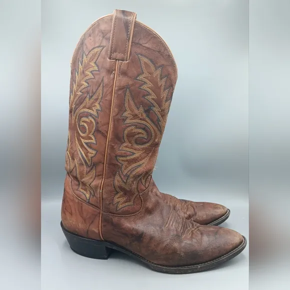 Vinrage Justin Boots 1560 Men's Sz 10 D Cowboy Brown Leather Western Distressed