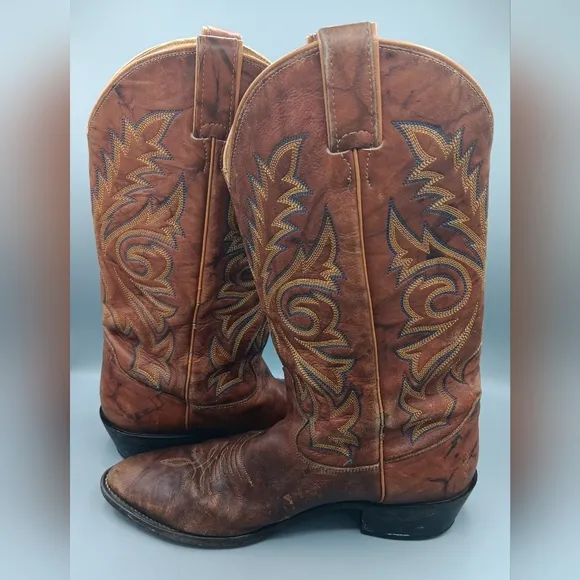 Vinrage Justin Boots 1560 Men's Sz 10 D Cowboy Brown Leather Western Distressed
