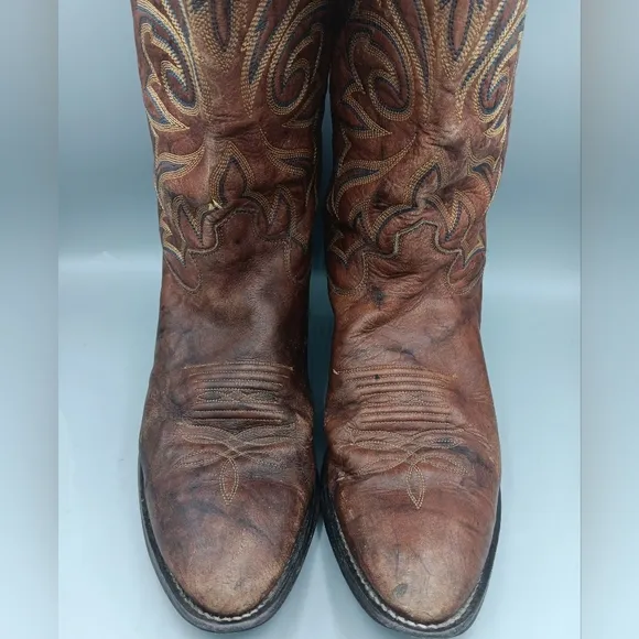 Vinrage Justin Boots 1560 Men's Sz 10 D Cowboy Brown Leather Western Distressed