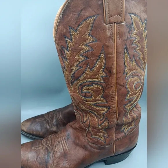 Vinrage Justin Boots 1560 Men's Sz 10 D Cowboy Brown Leather Western Distressed