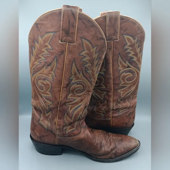 Vinrage Justin Boots 1560 Men's Sz 10 D Cowboy Brown Leather Western Distressed