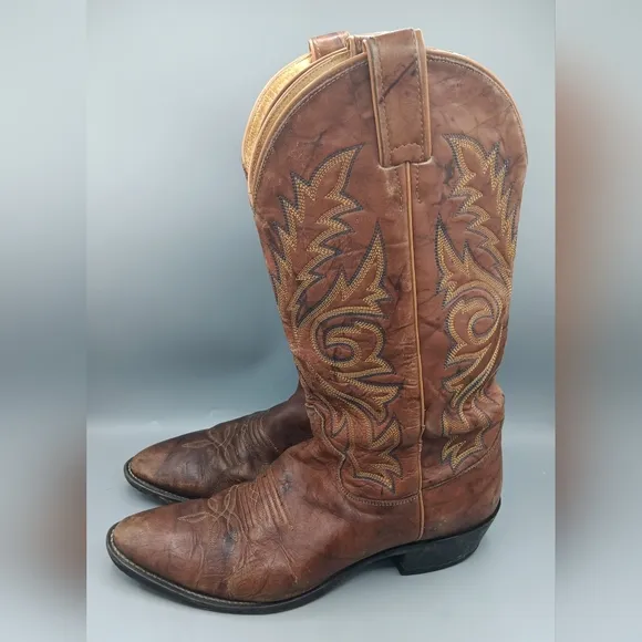 Vinrage Justin Boots 1560 Men's Sz 10 D Cowboy Brown Leather Western Distressed
