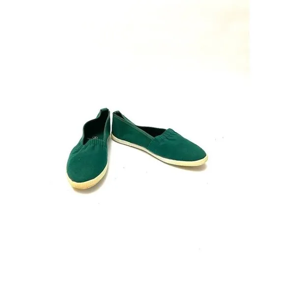 Vintage 1960s Deadstock Sneakers // Green Canvas Slip On No Tie Shoes Size 6