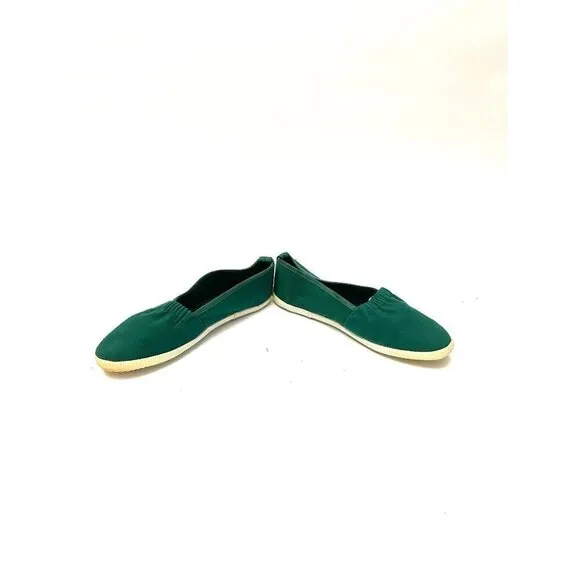 Vintage 1960s Deadstock Sneakers // Green Canvas Slip On No Tie Shoes Size 6