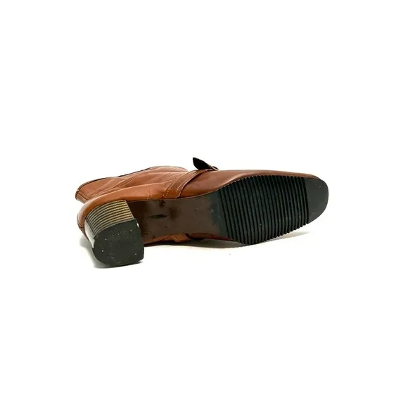 Vintage 1970s brown leather buckle zip up ankle fashion boots