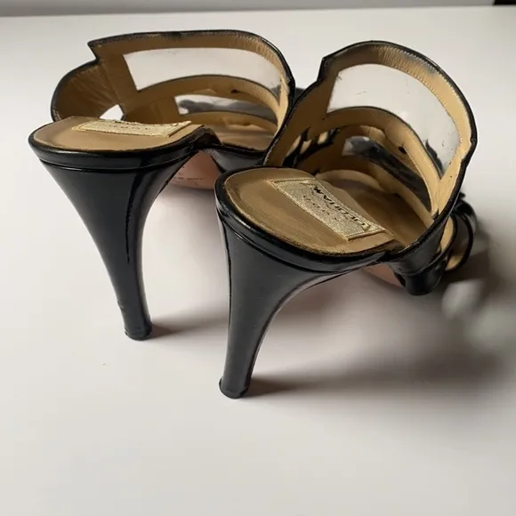 Vintage 1990s Todd Oldham Springolator leather heels, black patent leather