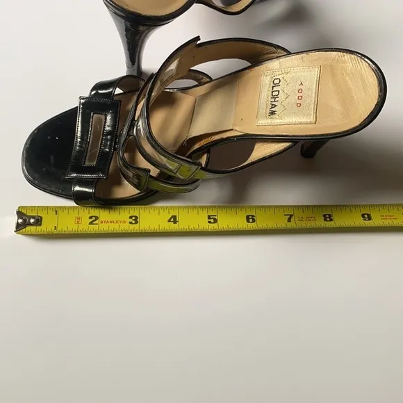 Vintage 1990s Todd Oldham Springolator leather heels, black patent leather
