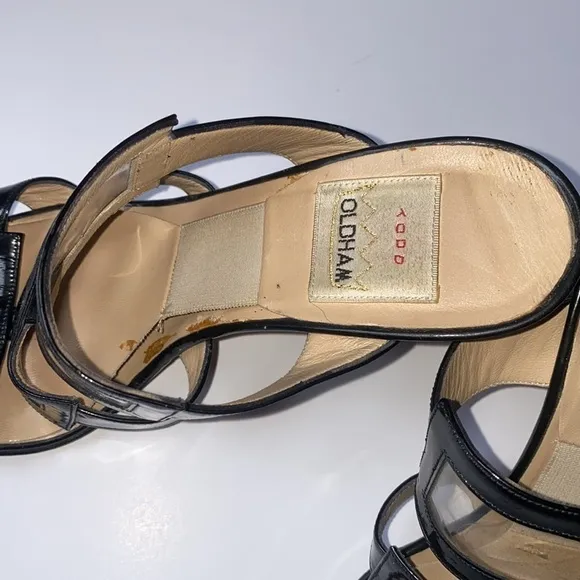 Vintage 1990s Todd Oldham Springolator leather heels, black patent leather