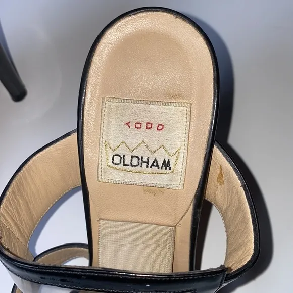 Vintage 1990s Todd Oldham Springolator leather heels, black patent leather