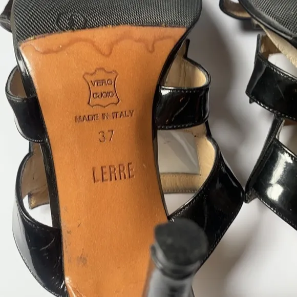 Vintage 1990s Todd Oldham Springolator leather heels, black patent leather