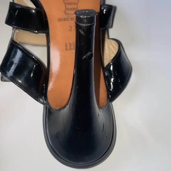Vintage 1990s Todd Oldham Springolator leather heels, black patent leather