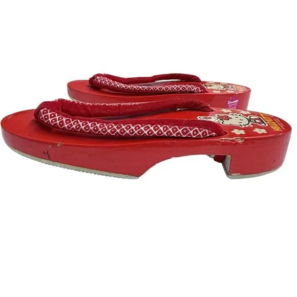 Vintage 1997 Hello Kitty Wooden Geta Sandals Japan Sanrio Red Flip Flops Kids