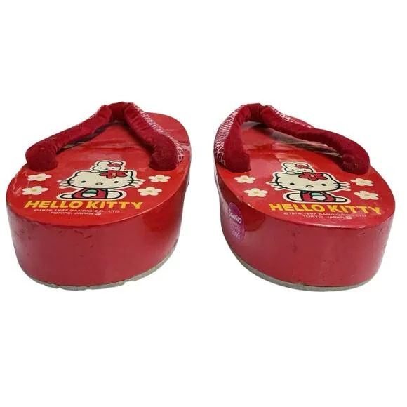 Vintage 1997 Hello Kitty Wooden Geta Sandals Japan Sanrio Red Flip Flops Kids