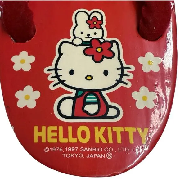 Vintage 1997 Hello Kitty Wooden Geta Sandals Japan Sanrio Red Flip Flops Kids