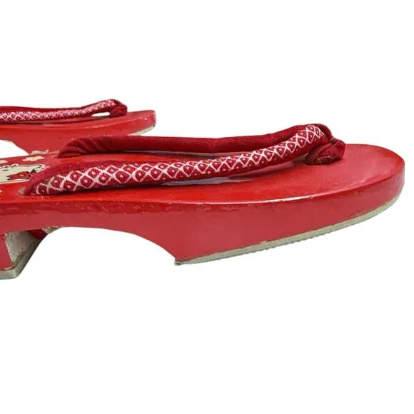 Vintage 1997 Hello Kitty Wooden Geta Sandals Japan Sanrio Red Flip Flops Kids