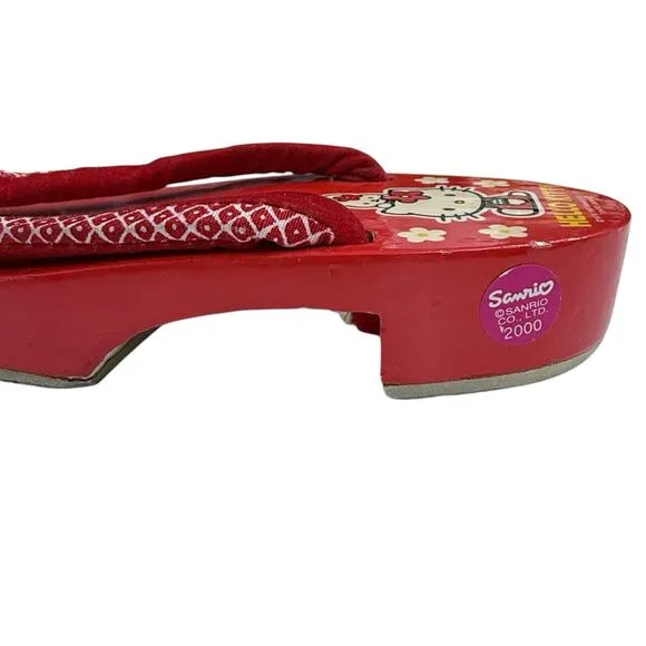 Vintage 1997 Hello Kitty Wooden Geta Sandals Japan Sanrio Red Flip Flops Kids