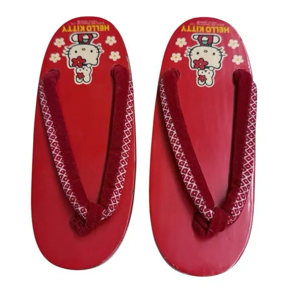 Vintage 1997 Hello Kitty Wooden Geta Sandals Japan Sanrio Red Flip Flops Kids