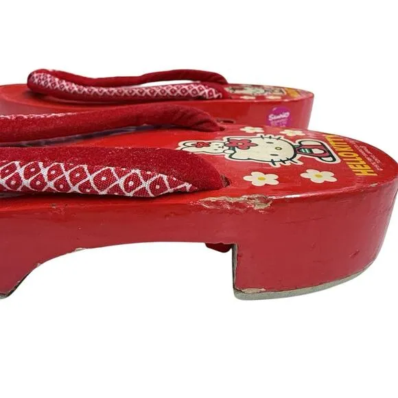 Vintage 1997 Hello Kitty Wooden Geta Sandals Japan Sanrio Red Flip Flops Kids