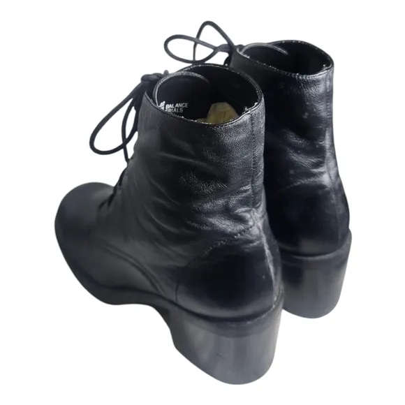 Vintage 90s Black Leather Lace Up Platform Block Heel Boots by Kf Ltd  7.5