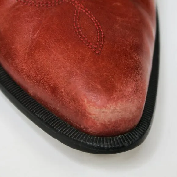Vintage 90s Durango Red Leather Cowboy Boot Mules
