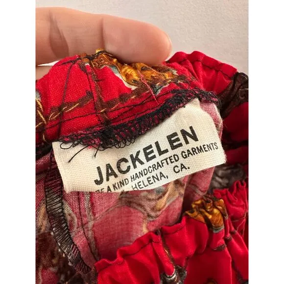 Vintage Jackelen Midi Skirt Western Cowgirl Rodeo Square Dance Red Novelty Print