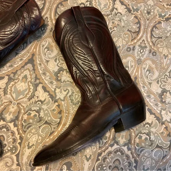 Vintage Lucchese Classic Seville  Square Toe Black Cherry Cowboy Boots Sz 12.5AA