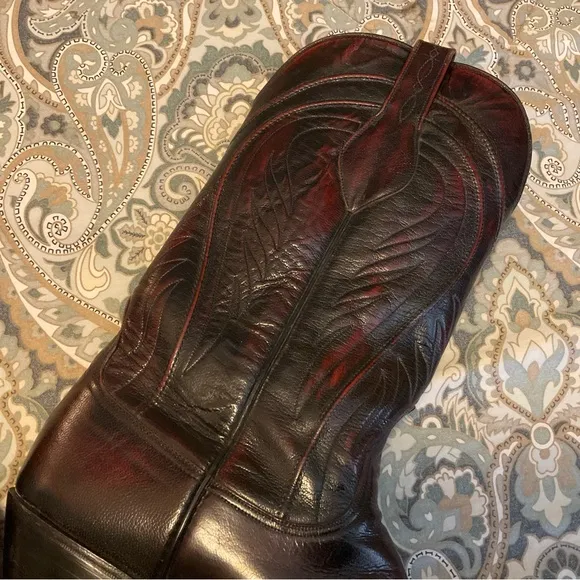Vintage Lucchese Classic Seville  Square Toe Black Cherry Cowboy Boots Sz 12.5AA