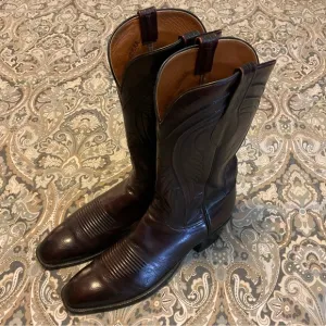 Vintage Lucchese Classic Seville  Square Toe Black Cherry Cowboy Boots Sz 12.5AA