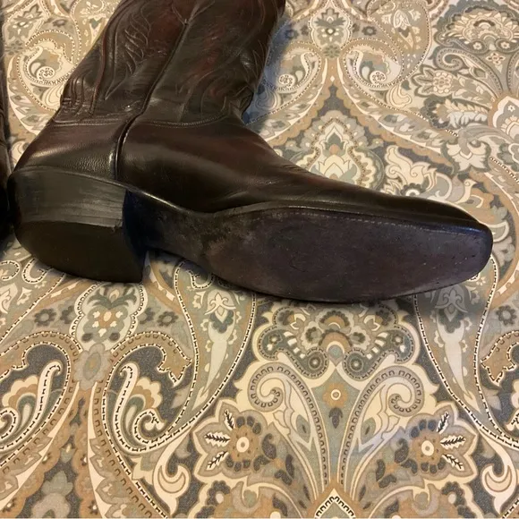 Vintage Lucchese Classic Seville  Square Toe Black Cherry Cowboy Boots Sz 12.5AA