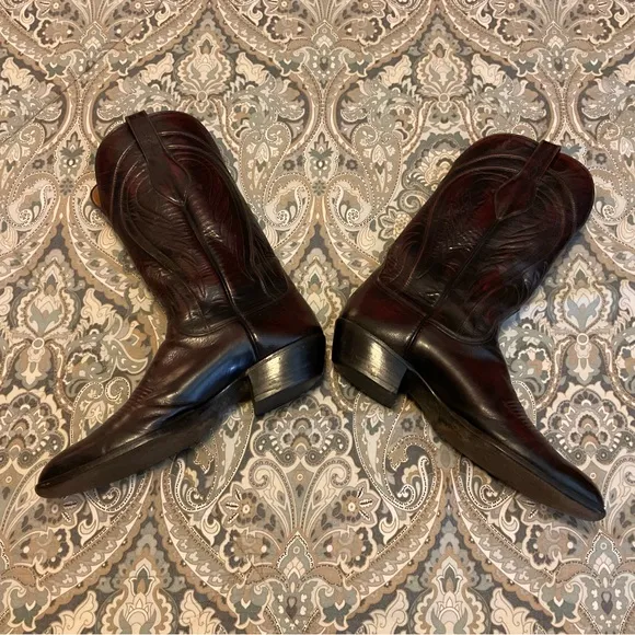 Vintage Lucchese Classic Seville  Square Toe Black Cherry Cowboy Boots Sz 12.5AA