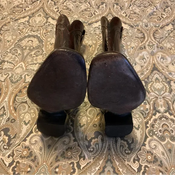 Vintage Lucchese Classic Seville  Square Toe Black Cherry Cowboy Boots Sz 12.5AA