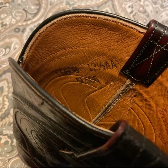 Vintage Lucchese Classic Seville  Square Toe Black Cherry Cowboy Boots Sz 12.5AA