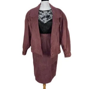 Vintage Purple Leather Oversized Bomber Jacket / Pencil Skirt - Women's  M/10