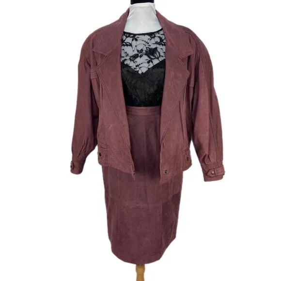 Vintage Purple Leather Oversized Bomber Jacket / Pencil Skirt - Women's  M/10